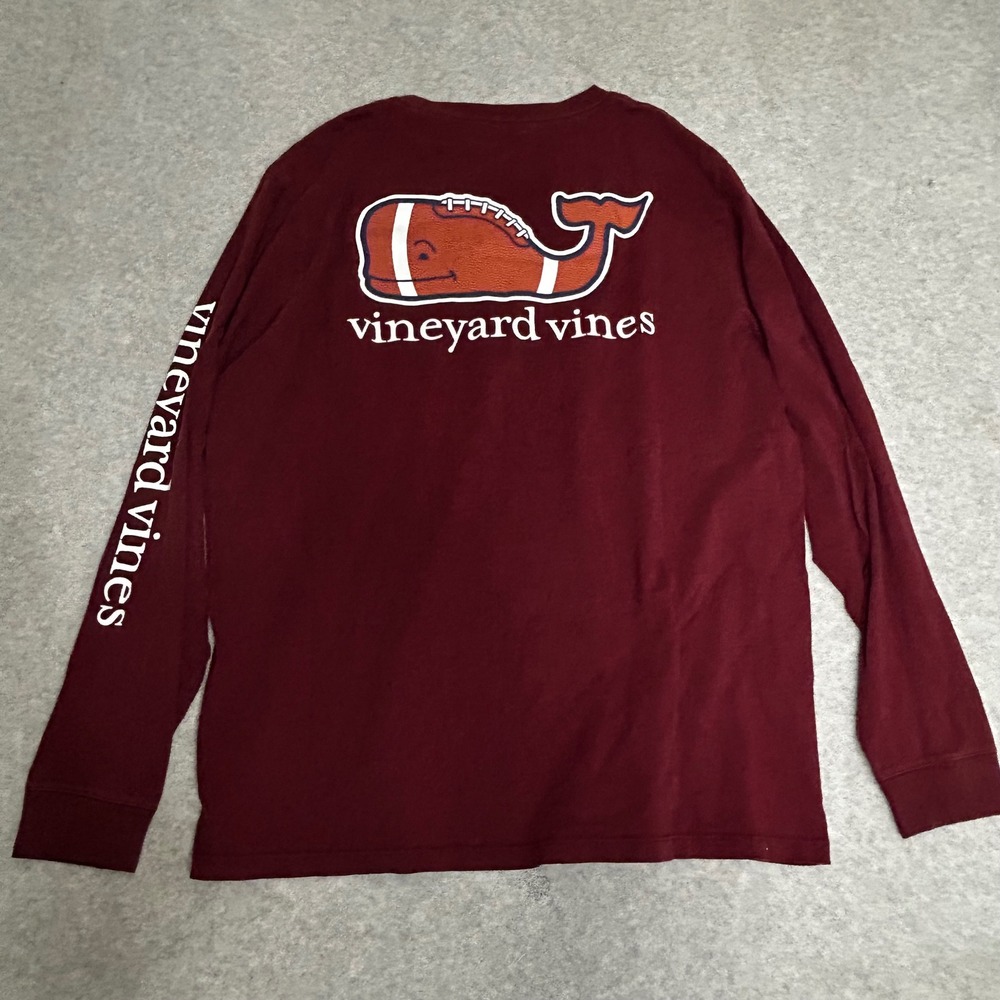 Vineyard Vines Mens‎ Long Sleeve T Shirt Football Whale Graphic Burgundy Size L